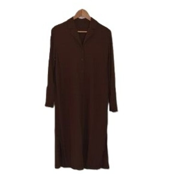 Eileen Fisher Silk Georgette Crepe Notch Collar Shirtdress Clove Color Size PS - Picture 7 of 8